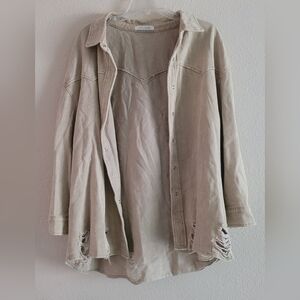 12th Tribe Beige Distressed Shirt